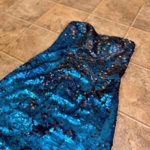 Charlotte Russe Teal Blue Black Sequin Strapless Mini Dress Size S 8677683QDZ